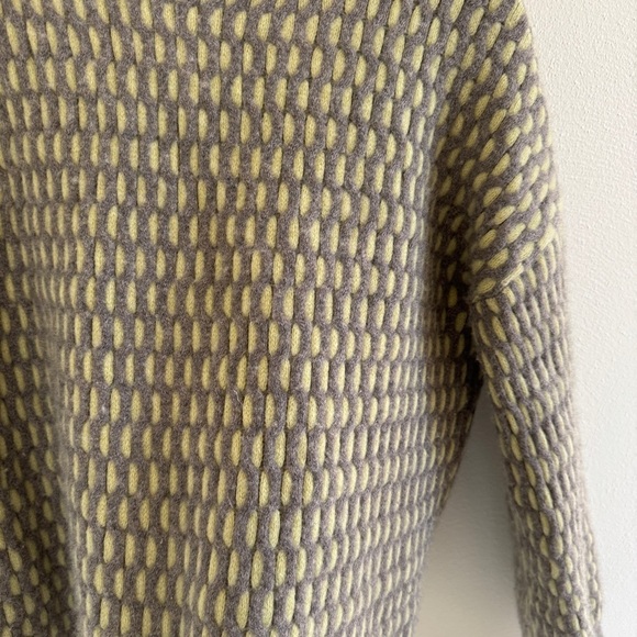 Theory Cashmere Plaited Cable Knit Sweater Pale Lime/Warm Heather Grey L - Picture 2 of 10